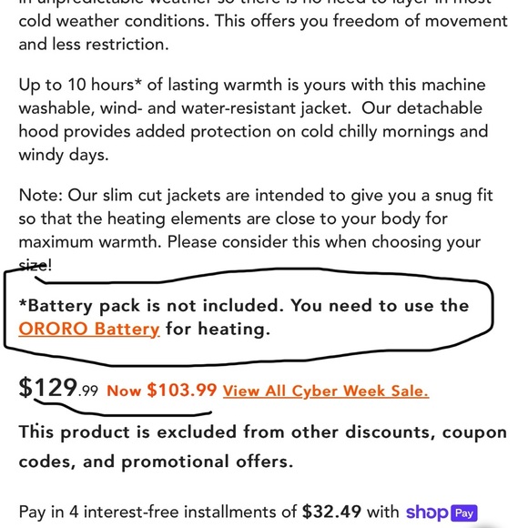 Ororo women’s heated jacket - Picture 3 of 3